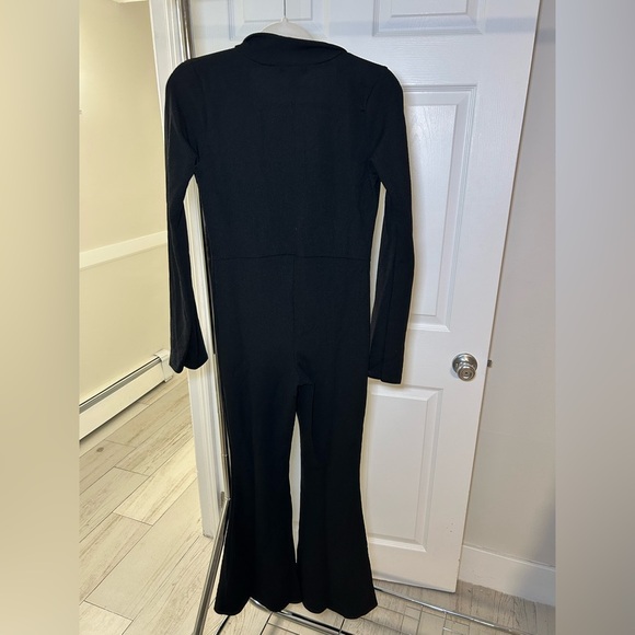 PLT black rib collar detail flare leg jumpsuit - Picture 2 of 3